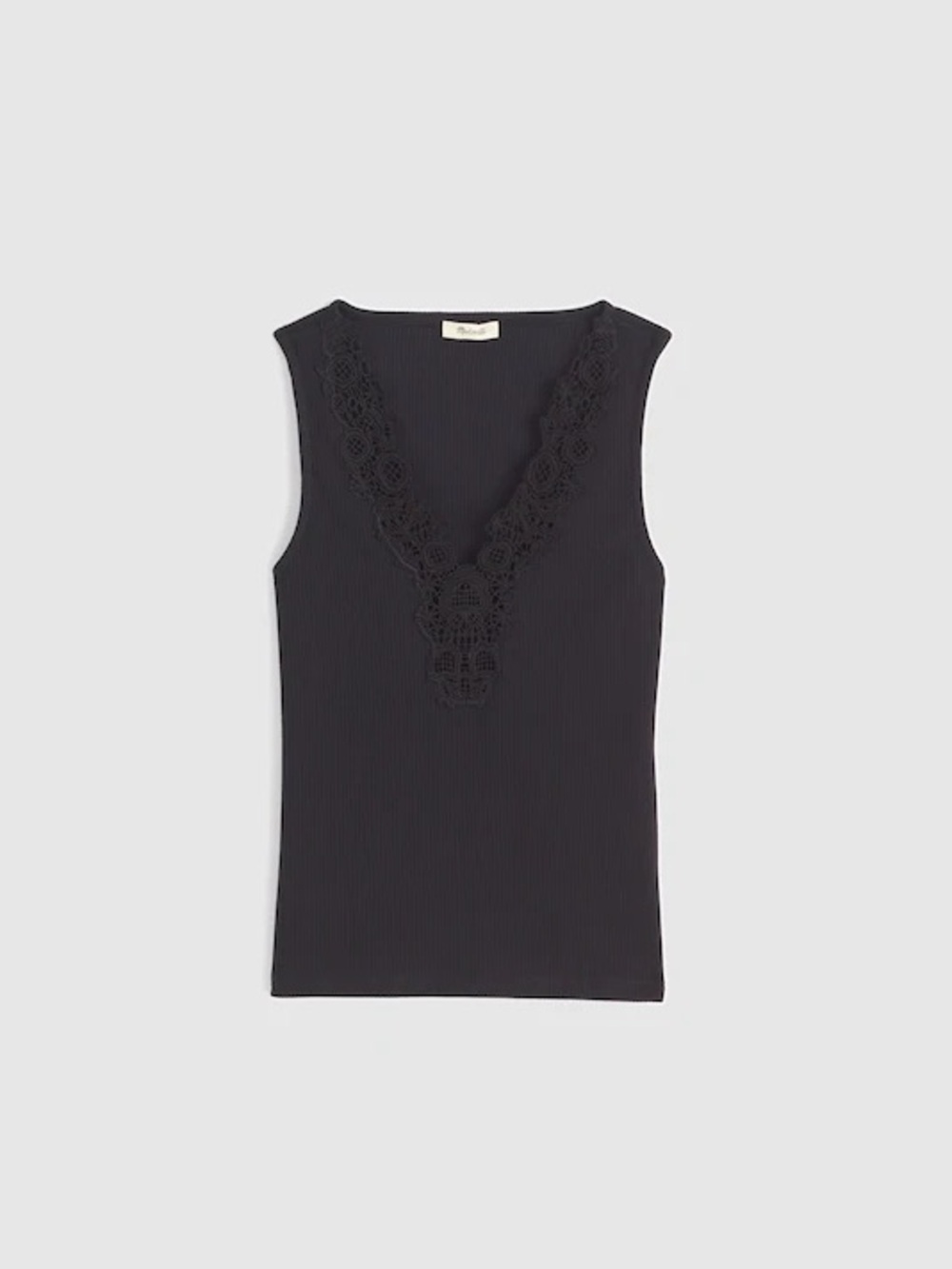 NWT Madewell - Lace Trim Ribbed V-Neck Tank - Black - Small